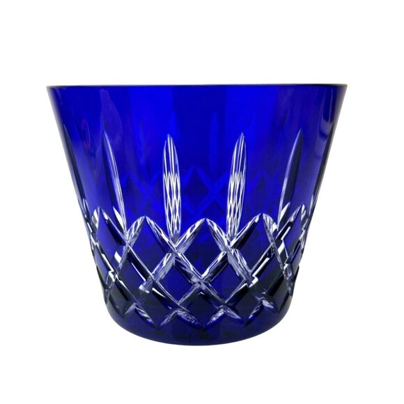 AJKA Arabella Cobalt Blue Cut to Clear Ice Bucket Vase Crystal Hungary Bohemian - Picture 1 of 11